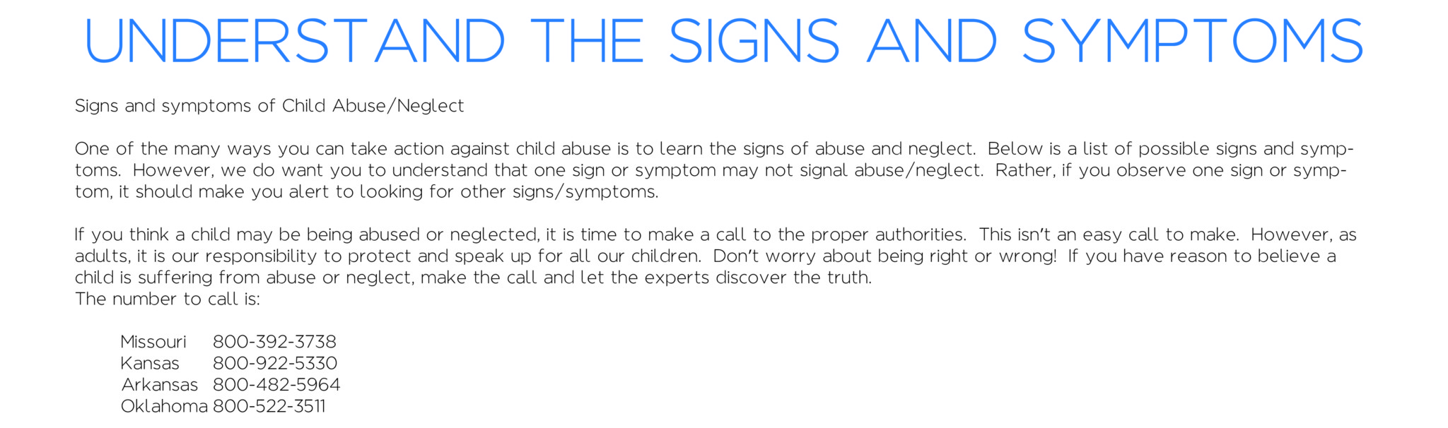 signs symptoms of child